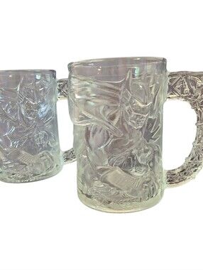 Vintage  1995 McDonalds Batman Forever  Clear Glass Mugs Set Of 2